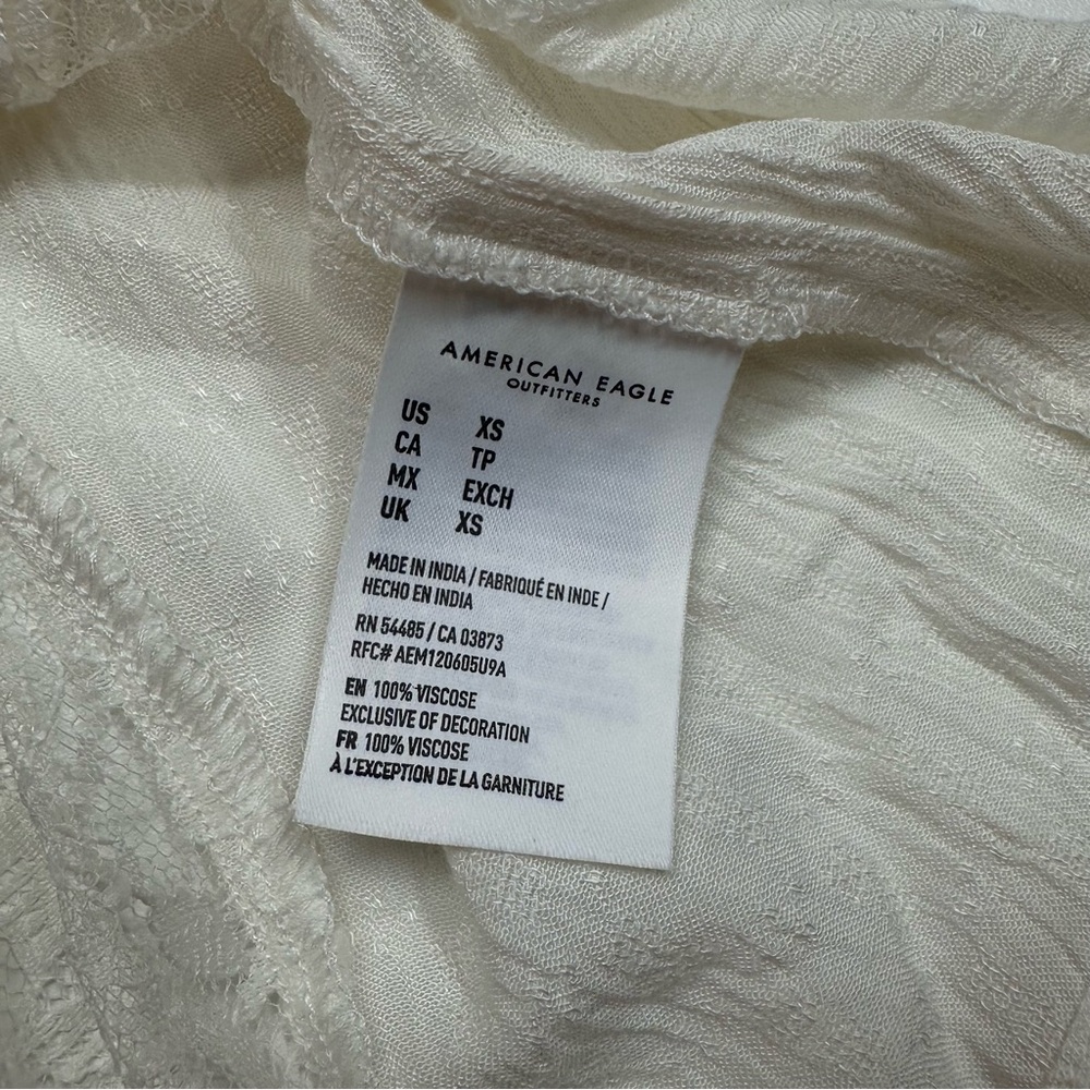 American Eagle Outfitters Ivory Boho Long Sleeve Babydoll Lace Peasant Blouse XS - Picture 6 of 8